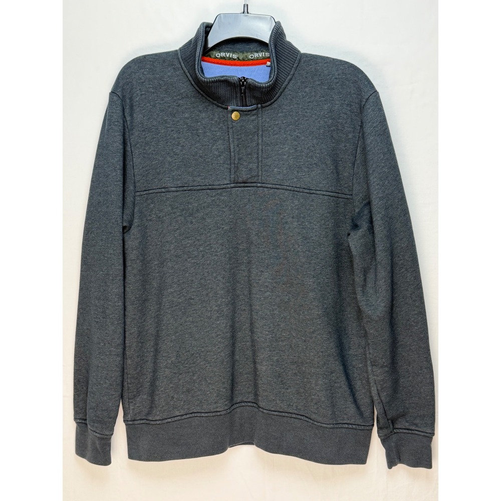 Orvis Mens 60% Cotton Sweatshirt M Gray 1/4 Zip Mock Neck Pullover 615914